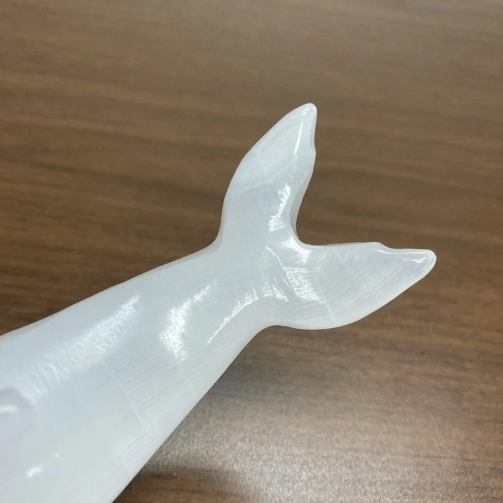Vintage Dolphin‎ Alabaster Hand Carved Polished Figurine Marbled 8